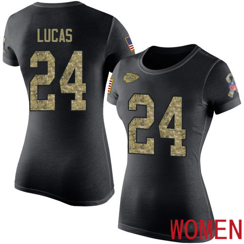 Women Football Kansas City Chiefs #24 Lucas Jordan Black Camo Salute to Service T-Shirt